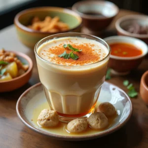 creamy milk tea with fish balls 