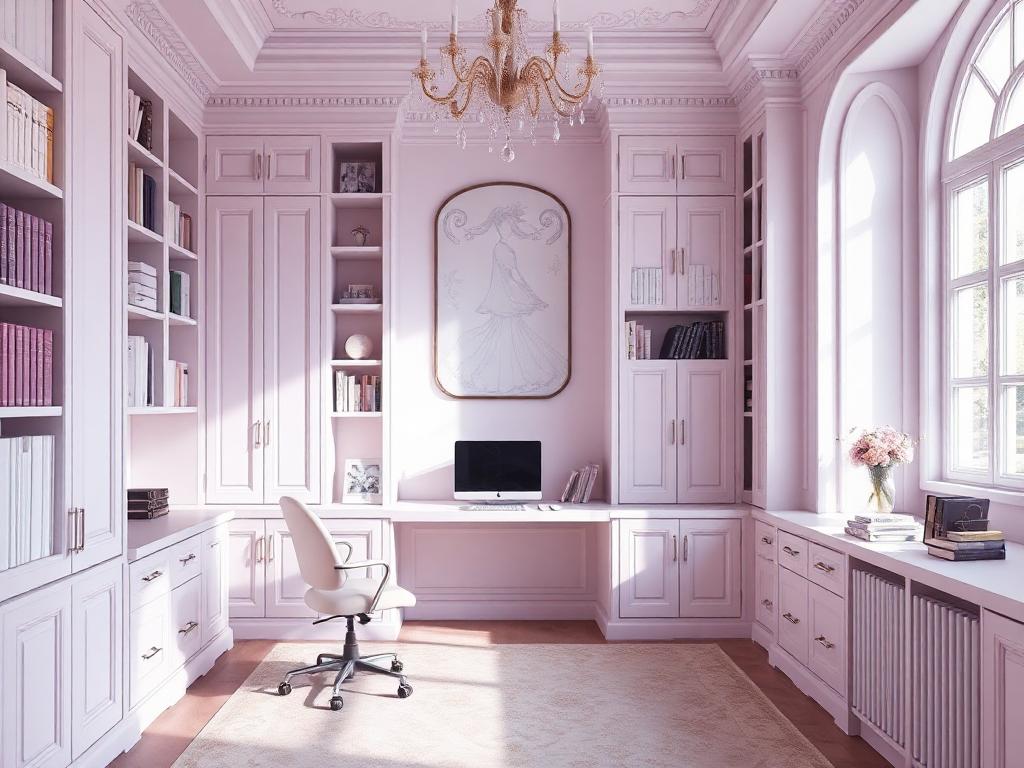 purple theme home office cabinets
